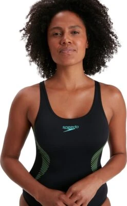 Speedo Placement Muscleback Badpak Dames - Zwart / Groen - Maat 34 -Watersporten Winkel 740x1200
